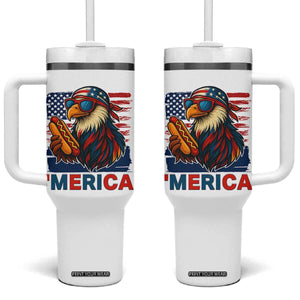 Funny American Eagle Eating Hot Dog Tumbler With Handle 4th Of July Party Patriotic USA Flag TS02 One Size: 40 oz White Print Your Wear