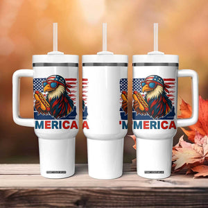 Funny American Eagle Eating Hot Dog Tumbler With Handle 4th Of July Party Patriotic USA Flag TS02 Print Your Wear