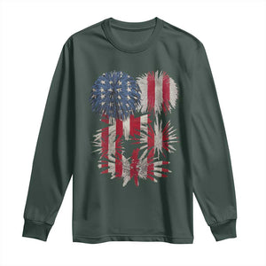 Funny American Fireworks Patriotic July 4th US Flag Long Sleeve Shirt TS11 Dark Forest Green Print Your Wear