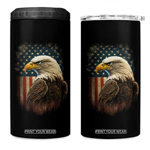 Funny American Flag Bald Eagle Patriotic 4th of July 4 in 1 Can Cooler Tumbler TS11 One Size: 16 oz Black Print Your Wear