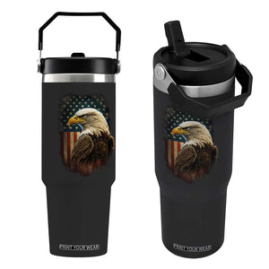 Funny American Flag Bald Eagle Patriotic 4th of July Flip Straw Tumbler TS11 One Size: 30 oz Black Print Your Wear