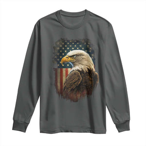 Funny American Flag Bald Eagle Patriotic 4th of July Long Sleeve Shirt TS11 Dark Heather Print Your Wear