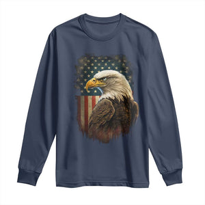 Funny American Flag Bald Eagle Patriotic 4th of July Long Sleeve Shirt TS11 Navy Print Your Wear
