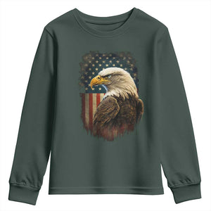 Funny American Flag Bald Eagle Patriotic 4th of July Youth Sweatshirt TS11 Dark Forest Green Print Your Wear