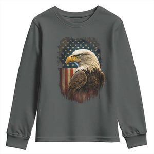 Funny American Flag Bald Eagle Patriotic 4th of July Youth Sweatshirt TS11 Dark Heather Print Your Wear