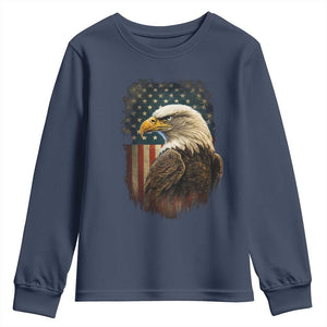 Funny American Flag Bald Eagle Patriotic 4th of July Youth Sweatshirt TS11 Navy Print Your Wear