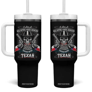 Funny American Texan Tumbler With Handle I Am A BBQ Eating Beer Drinking Gun Owning Texan TS11 One Size: 40 oz Black Print Your Wear