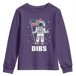 Funny Astronaut Dibs Moon Landing Youth Sweatshirt Patriotic Space USA Meme for 4th of July TS10 Purple Print Your Wear