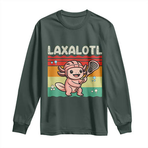 Funny Axolotl Lacrosse LAX Laxalotl Long Sleeve Shirt Lacrosse Player Retro Vintage TS11 Dark Forest Green Print Your Wear