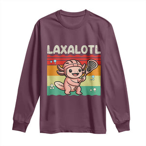 Funny Axolotl Lacrosse LAX Laxalotl Long Sleeve Shirt Lacrosse Player Retro Vintage TS11 Maroon Print Your Wear