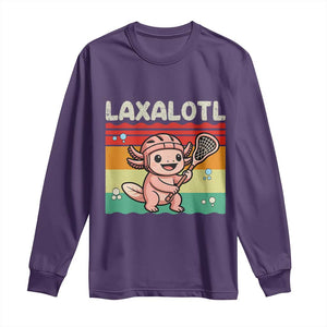 Funny Axolotl Lacrosse LAX Laxalotl Long Sleeve Shirt Lacrosse Player Retro Vintage TS11 Purple Print Your Wear