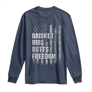 Funny BBQ Brisket Ribs Butts Freedom Long Sleeve Shirt 4th Of July Meat Smoking American Flag TS11 Navy Print Your Wear