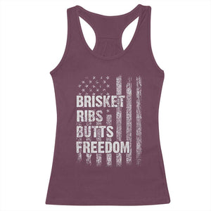 Funny BBQ Brisket Ribs Butts Freedom Racerback Tank Top 4th Of July Meat Smoking American Flag TS11 Maroon Print Your Wear