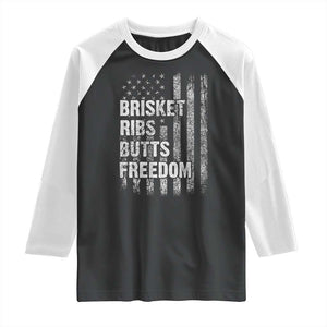 Funny BBQ Brisket Ribs Butts Freedom Raglan Shirt 4th Of July Meat Smoking American Flag TS11 Black White Print Your Wear