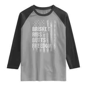 Funny BBQ Brisket Ribs Butts Freedom Raglan Shirt 4th Of July Meat Smoking American Flag TS11 Sport Gray Black Print Your Wear