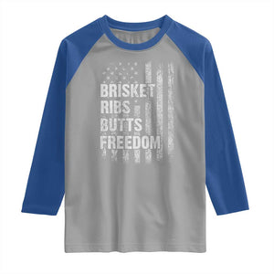 Funny BBQ Brisket Ribs Butts Freedom Raglan Shirt 4th Of July Meat Smoking American Flag TS11 Sport Gray Royal Print Your Wear
