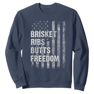 Funny BBQ Brisket Ribs Butts Freedom Sweatshirt 4th Of July Meat Smoking American Flag TS11 Navy Print Your Wear