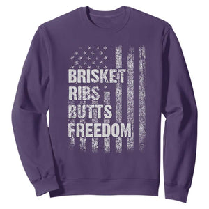 Funny BBQ Brisket Ribs Butts Freedom Sweatshirt 4th Of July Meat Smoking American Flag TS11 Purple Print Your Wear