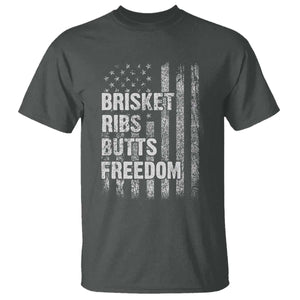 Funny BBQ Brisket Ribs Butts Freedom T Shirt 4th Of July Meat Smoking American Flag TS11 Dark Heather Print Your Wear