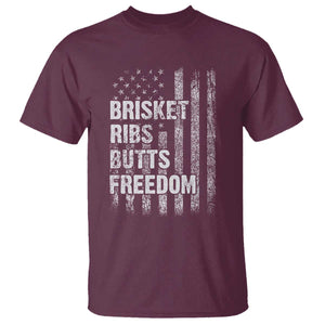 Funny BBQ Brisket Ribs Butts Freedom T Shirt 4th Of July Meat Smoking American Flag TS11 Maroon Print Your Wear