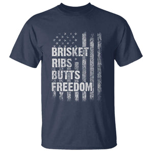 Funny BBQ Brisket Ribs Butts Freedom T Shirt 4th Of July Meat Smoking American Flag TS11 Navy Print Your Wear