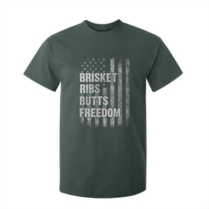Funny BBQ Brisket Ribs Butts Freedom T Shirt For Kid 4th Of July Meat Smoking American Flag TS11 Dark Forest Green Print Your Wear
