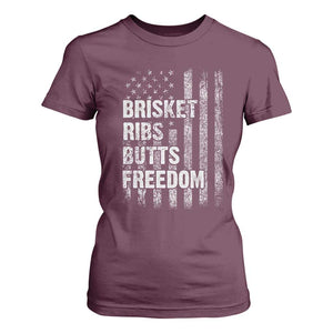 Funny BBQ Brisket Ribs Butts Freedom T Shirt For Women 4th Of July Meat Smoking American Flag TS11 Maroon Print Your Wear