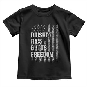 Funny BBQ Brisket Ribs Butts Freedom Toddler T Shirt 4th Of July Meat Smoking American Flag TS11 Black Print Your Wear