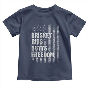 Funny BBQ Brisket Ribs Butts Freedom Toddler T Shirt 4th Of July Meat Smoking American Flag TS11 Navy Print Your Wear