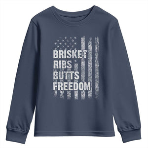 Funny BBQ Brisket Ribs Butts Freedom Youth Sweatshirt 4th Of July Meat Smoking American Flag TS11 Navy Print Your Wear