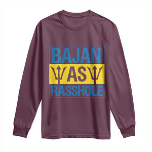 Funny Bajan As Rasshole Long Sleeve Shirt Barbados Flag With Barbados Tridents TS11 Maroon Print Your Wear