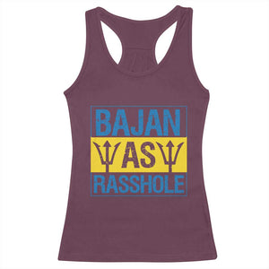 Funny Bajan As Rasshole Racerback Tank Top Barbados Flag With Barbados Tridents TS11 Maroon Print Your Wear