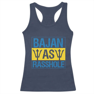 Funny Bajan As Rasshole Racerback Tank Top Barbados Flag With Barbados Tridents TS11 Navy Print Your Wear