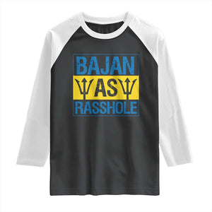 Funny Bajan As Rasshole Raglan Shirt Barbados Flag With Barbados Tridents TS11 Black White Print Your Wear