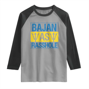 Funny Bajan As Rasshole Raglan Shirt Barbados Flag With Barbados Tridents TS11 Sport Gray Black Print Your Wear