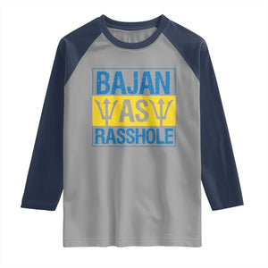Funny Bajan As Rasshole Raglan Shirt Barbados Flag With Barbados Tridents TS11 Sport Gray Navy Print Your Wear