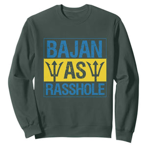 Funny Bajan As Rasshole Sweatshirt Barbados Flag With Barbados Tridents TS11 Dark Forest Green Print Your Wear