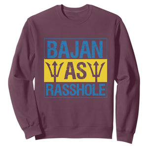Funny Bajan As Rasshole Sweatshirt Barbados Flag With Barbados Tridents TS11 Maroon Print Your Wear