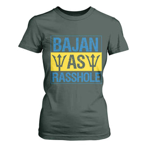 Funny Bajan As Rasshole T Shirt For Women Barbados Flag With Barbados Tridents TS11 Dark Forest Green Print Your Wear