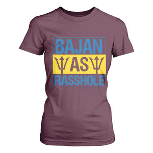 Funny Bajan As Rasshole T Shirt For Women Barbados Flag With Barbados Tridents TS11 Maroon Print Your Wear