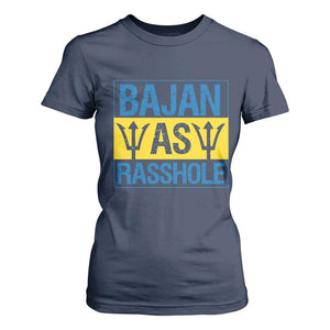 Funny Bajan As Rasshole T Shirt For Women Barbados Flag With Barbados Tridents TS11 Navy Print Your Wear