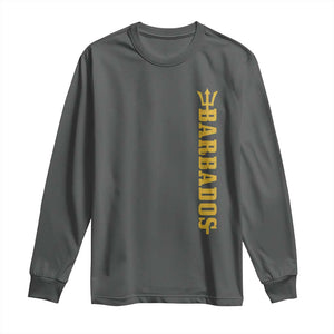 Funny Bajan Pride Barbados Trident Long Sleeve Shirt TS11 Dark Heather Print Your Wear