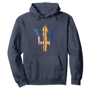 Funny Barbadian American Pride Barbados USA Flag Trident Hoodie TS11 Navy Print Your Wear