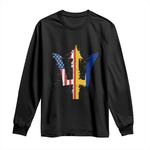 Funny Barbadian American Pride Barbados USA Flag Trident Long Sleeve Shirt TS11 Black Print Your Wear