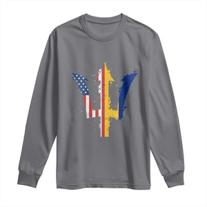 Funny Barbadian American Pride Barbados USA Flag Trident Long Sleeve Shirt TS11 Charcoal Print Your Wear