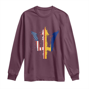 Funny Barbadian American Pride Barbados USA Flag Trident Long Sleeve Shirt TS11 Maroon Print Your Wear