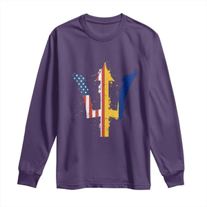 Funny Barbadian American Pride Barbados USA Flag Trident Long Sleeve Shirt TS11 Purple Print Your Wear