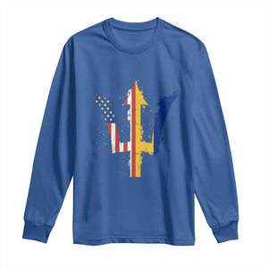 Funny Barbadian American Pride Barbados USA Flag Trident Long Sleeve Shirt TS11 Royal Blue Print Your Wear