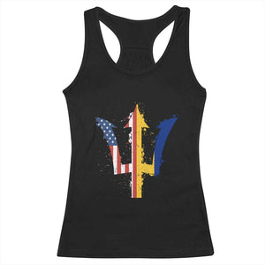 Funny Barbadian American Pride Barbados USA Flag Trident Racerback Tank Top TS11 Black Print Your Wear
