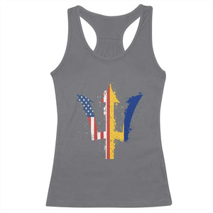 Funny Barbadian American Pride Barbados USA Flag Trident Racerback Tank Top TS11 Charcoal Print Your Wear